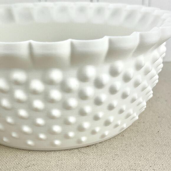 White Hobnail Lidded Bowl, Decorative Bowl with Scalloped Edge, Vintage Inspired - Picture 5 of 10